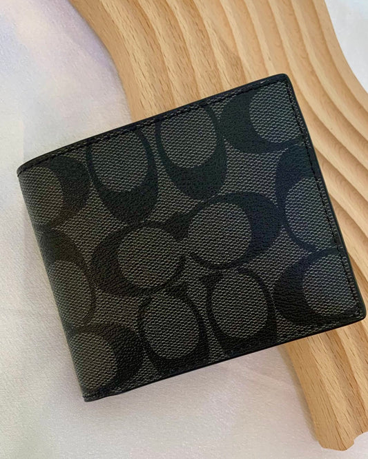 Coach | Id Billfold Wallet In Signature Canvas  | Logo 紋黑色男士銀包 | No . 66551