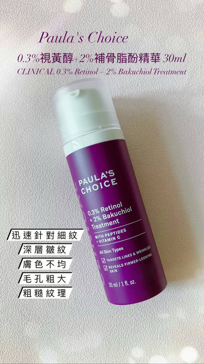 Paula's Choice	| 
0.3%視黃醇+2%補骨脂酚精華 30ml